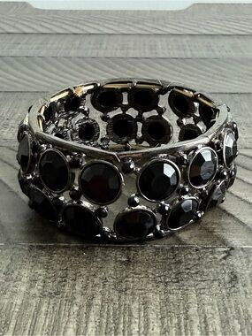 Black Rhinestone Stretch Cuff Bracelet
